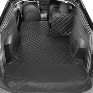 Heavy-Duty Leather SUV Cargo Liner for Fold Down Split Seats, Armrest Pass-Through Compatible, Pet-Friendly, Ideal for Dogs (Black)