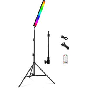 RGB Led Video Light Stick Wand with Stand, QEUOOIY 360° Full Color 2500-9500K Portable Studio Photography Lighting, 5000mAh Rechargeable Battery & Magnet with 27"-78.7" Tripod for Vlog