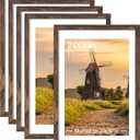 24x36 Picture Frame Set of 5, Rustic Brown Poster Frame, Display Pictures 20 x 30 with Mat or 24 x 36 Without Mat for Horizontal or Vertical Wall Mounting, Wall Gallery Frame for Artwork, 24x36-5PACK