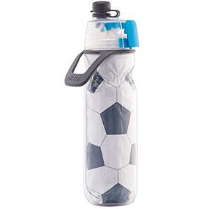 O2COOL Mist 'N Sip Misting Water Bottle 2-in-1 Mist And Sip Function With No Leak Pull Top Spout Reusable Sports Water Bottle - 20 oz (Soccer)