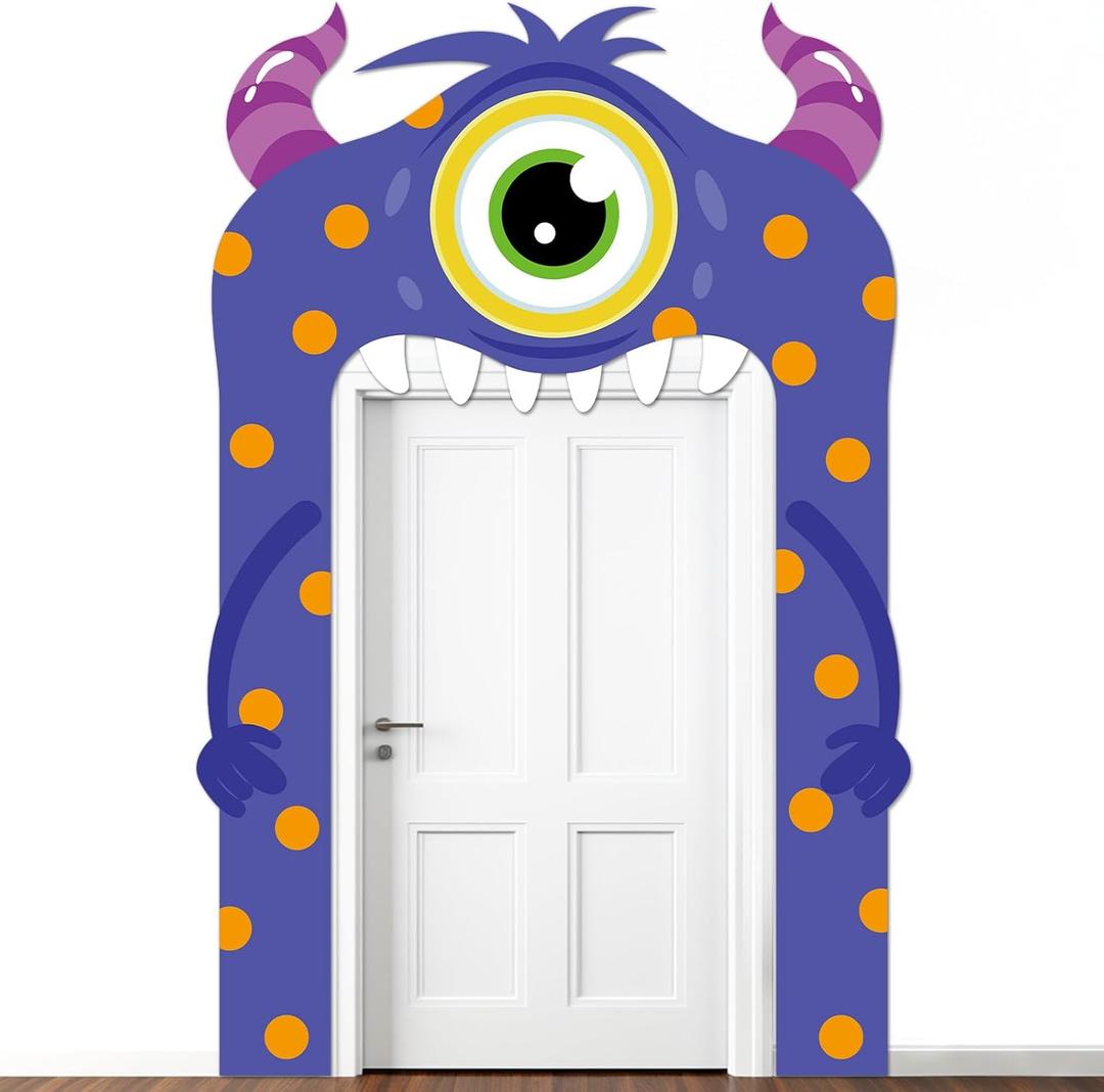Little Monster Door Banner Monster Party Decoration Cartoon Birthday Porch Banner Cute Cartoon Theme Door Hanging Backdrop for Kids Birthday Party Photo Booth Prop Supplies