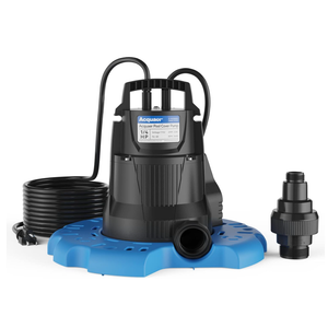 Acquaer Automatic Swimming Pool Cover Pump, Submersible Sump Pump with 3/4” Check Valve Adapter & 25ft Power Cord, Water Removal for Pool, Hot Tubs, Rooftops, Water Beds and More, 1/3 HP 2950 GPH