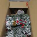 DDHS Small Flocked Christmas Tree,3ft Prelit Tabletop Christmas Tree, with 60 Lights, Ornaments Balls, Pine Cones Red Berries, Snow Xmas Tree Perfect for Holiday Christmas Home Decor