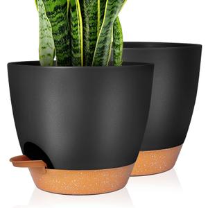 GARDIFE Plant Pots Set of 2 Pack 8 inch,Planters for Indoor Plants with Drainage Holes, Modern Decorative Flower Pots for All House Plants, Flowers, Black&Brown