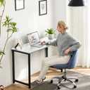 Sweetcrispy 32-Inch Small Computer Desk for Bedroom, Modern White | Gaming Writing Work and Study Desk for Home Office, Sturdy Metal Frame and Compact Modern Design with X-Shaped