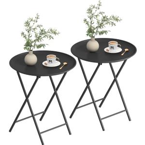 Garden 4 you Folding TV Tray Table, Metal Round Side Table, Black Dinner Table with Metal Frame, Modern Outdoor Tray Table for Living Room, Bedroom, Patio & Small Spaces, 2 Packs