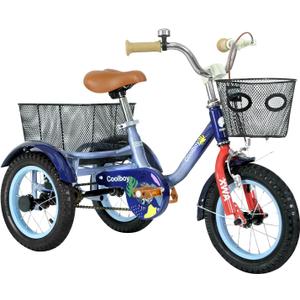 12 inch Trike,Kids Tricycle,Kids Trike,for Ages 3+ Beginner Riders, with Front Rear Basket and Passenger Seat, for Shopping Picnic Outdoor Kids Playground Sports,Multiple Colors (Blue)