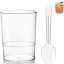 100 Pack Mini Dessert Cups, 3oz Clear Shooter Cups with Spoons, Plastic Mousse Cups for Party, Ice Cream, Puddings, Chocolate, Round Appetizer Parfait Tasting Cups