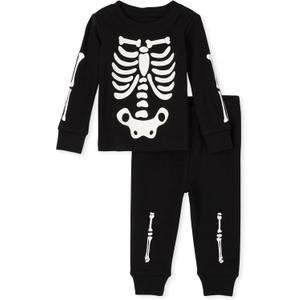  The Children's Place, Unisex Baby and Toddler Matching Family Glow Skeleton Snug Fit Cotton One Piece Pajamas, Black, 3T