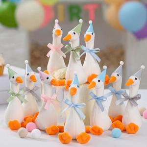 Blueweenly 12 Sets Silly Goose Birthday Decor 1st Adopt a Goose Party Favor Gift 7.1 Inch Stuffed Animal with Mini Party Hat and Ribbon for Christmas Birthday Gift(Cute,Colorful)