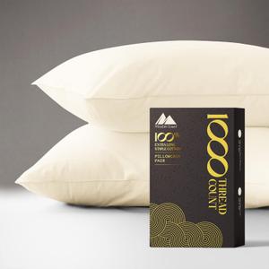MAYFAIR LINEN 100% Egyptian Cotton Pillow Cases - 1000 Thread Count Pillow Cases Queen/Standard Size Set of 2, Soft & Breathable Extra Long Staple Sateen Weave Cotton Pillow Covers for Bed - Ivory
