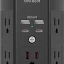 Multi Plug Outlet, Surge Protector, 5 Outlet Extender with 4 USB Charging Ports (2 USB C), USB Wall Charger, 3-Sided 1800J Power Strip Outlets Splitter Wall Plug Adapter Spaced for Home Office, Black