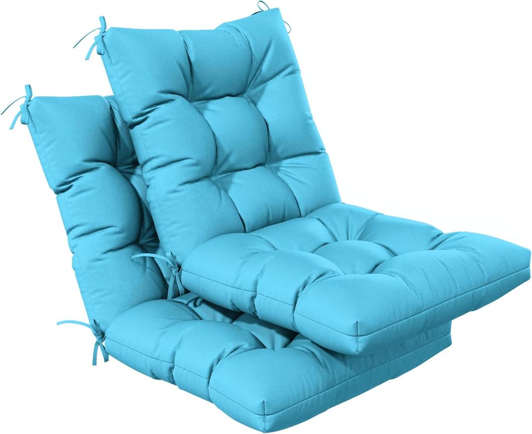 2 Pcs Outdoor Indoor High Back Chair Cushions Tufted Pillows Splash Proof Fade Resistant Replacement Patio Furniture Rocking Chair Cushions with Ties44.5 x 22.5 x 5 Inches (Lake Blue)