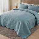 Kingnex Extra Wide Oversized King Bedspreads 128x120 for Tall King or Cal King Bed Ultrasonic Quilted Coverlet Set 3 Piece Include 1 Quilt 2 Pillowcases Blue