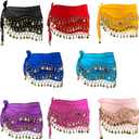 8Pcs Belly Dance Hip Scarf For Women 128 Gold Coins Belly Dancing Skirt Wrap Set Bling Sequins Performance Costume Beaded Belt Outfits Accessories Waist Chains
