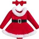 Baby Girl Christmas Dress Santa Claus Romper Dress Red Velvet Long Sleeve Princess Tulle Dress with Headband 3-6 Months, Red