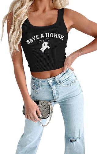 Women Western Cowgirl Tank Top Cowboy Country Music Outfit Rodeo Country Music Shirts Sexy Crop Top, M