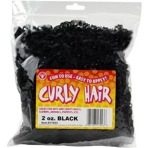 Hygloss 2 oz Curly Doll Hair for Crafts Black- Premium Synthetic Hair for Doll Making, Puppets, and Arts & Crafts Projects Easy Application