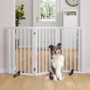 Semiocthome Freestanding Dog Gate 32" Tall, 3-Panel Foldable Dog Gates for Doorways Stairs House, Pet Gate Indoor with 2 Metal Stands, White