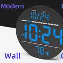 Digital Wall Clock with Large LED Display, Date, Temperature, Auto-Brightness | Small [PLUG-IN] Clock | Modern Electric Wall Clock for Bedroom, Classroom, Living Room, Home, Office, Farmhouse - Blue