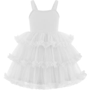 Arshiner Toddler Girls Tulle Dress Tiered Ruffle Fluffy Spaghetti Straps Tutu Dresses Summer Clothes 2-8 Years (3-4T, White)