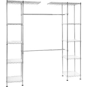 Amazon Basics Expandable Adjustable Metal Hanging Storage Organizer Rack Wardrobe with Shelves, 57-80 x 14 x 72 inches (LxWxH), Chrome