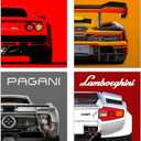 Modern Car Posters Classic Supercar Wall Art Prints, Cool Racing Ferrari Lamborghini McLaren Pagani Canvas Posters for Man Cave Boys Room Wall Decor, Sports Car Art Prints, Set of 4 (8"x10" Unframed)