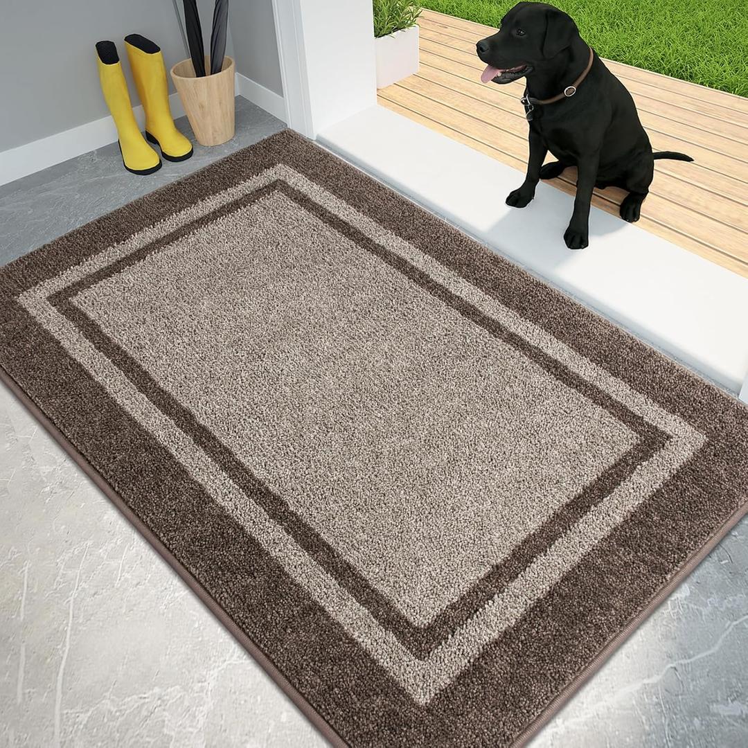 PURRUGS Dirt Trapping Door Mat 34" x 60", Non-Slip Machine Washable Entryway Rug, Entrance Mat, Indoor Front Door Mat, Super Absorbent Entry Rug for Muddy Shoes & Paws, Beige & Grayish Brown