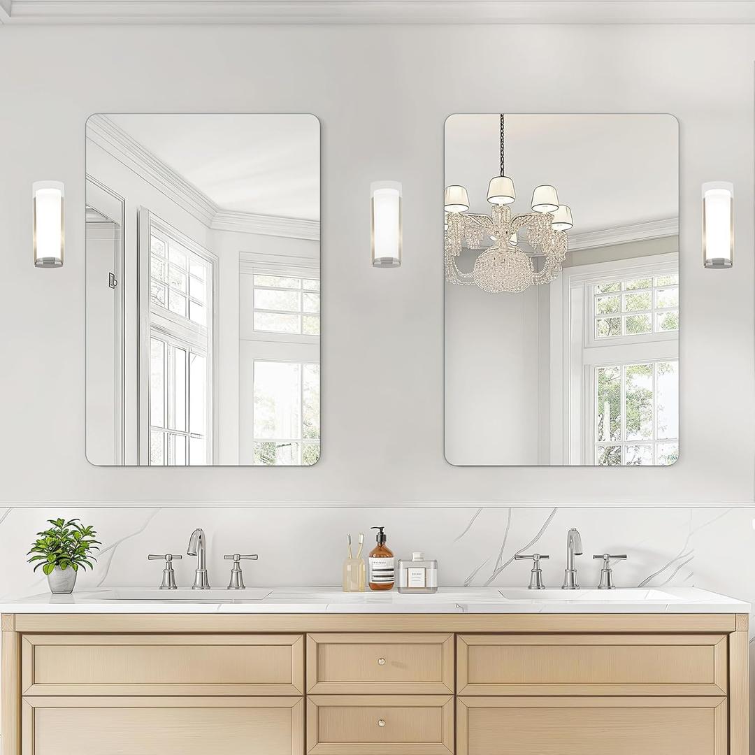 USHOWER 2-Pack Frameless Bathroom Mirror 20X30 Inch, Rectangle Wall Vanity Mirror for Over Sink, Bathroom, Bedroom, Entryway, Polished Edge, Tempered Glass