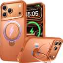 Designed for iPhone 17 Pro Case, with 360 Magnetic Stand [Compatible with MagSafe] [Military Drop Protection] Shockproof Translucent Matte Case for 17 Pro 6.3 Inch, Orange