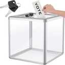 Acrylic Donation Raffle Box with Slot & Lock, Large Clear Ballot Offering Suggestion Ticket Holder for Fundraising Drawing Storage Container Tip Jar Voting Charity(12 x 12 x 12 In,Clear)