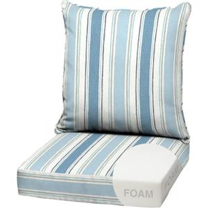 Arden Outdoor Foam Deep Seat Cushion Set, 22 in x 24 in, Weather-Proof, Rain-Proof, Fade Resistant Patio Cushion, Bottom and Back Cushion for Chair, Sofa, and Couch French Blue Linen Stripe
