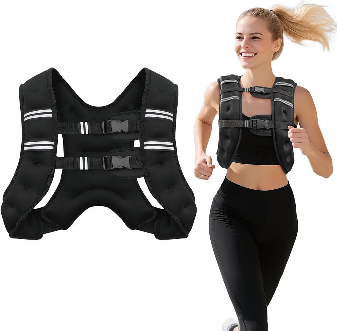 Weighted Vest for Woman Men with Reflective Stripe, Size Adjustable Strength Training Weighted Vest for Walk Running Jogging (Black-11.90 lb)