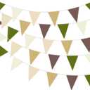 32Meters 105ft Brown Olive Green Party Bunting Banner Cream Ivory Beige Fabric Pennant Champagne Khaki Triangle Flags, Neutral Decorations for Boho Tan Rustic Birthday Baby Shower Wedding Decor