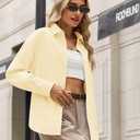 siliteelon Button Down Shirts Women Striped Long Sleeve Oversized Blouses (Beige, L)