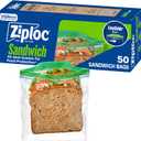 Ziploc Sandwich and Snack Bags with EasyGuide Texture, Plastic Storage Bags with Grip 'n Seal Technology, 50 Bags Total