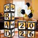 Graduation Decorations Class of 2026 Black and Gold - 4 Balloon Boxes with Letters 2026 GRAD So Proud of You, 100pcs Balloon Arch Garland Kit, High School College Grad Party Supplies Photo Prop
