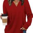 Sampeel Hoodies for Women Trendy Fall Fashion 2025 V Neck Oversized Sweatshirt Plus Size Tops Clothes (XX-Large, Red)