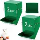 Maxcheck 2 Pcs Rabbit Feeder for Cages Small Animal Food Dispenser with Lid Metal Chicken Grit Oyster Shell Feeders Outside(4.7 Inches,Solid Bottom,Green)