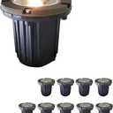 MALORY Brass Top Cover Landscape Well Lights, (4.6''H) 12V Low Voltage Outdoor In Ground Lights,Landscape Lighting for Pathway, Driveway and Garden 10-Pack Without Bulb (Flat Top)