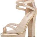IDIFU Women's Platform Chunky High Heels Dress Sandals Open Toe Ankle Strap Strappy Wedding Bridal Party Dance Shoes For Women Bride (7.5, Gold)