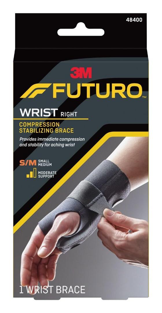 FUTURO Compression Stabilizing Wrist Brace, Right Hand, Small/Medium Size, Provides Support to Injured Wrists, Easy-to-Use Design, Three Straps Provide a Customizable Fit (48400ENR)