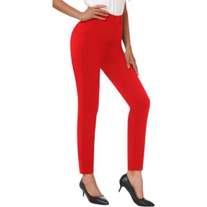 iChosy Women's High Waist Skinny Comfy Stretchy Work Pants with Pockets (Red)