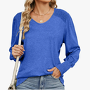 Women's Long Sleeve Shirts V-Neck Puff Sleeve Loose Fitted Pleated Basic Tops Casual Lightweight Outfits 2024, Small