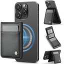 JEEHOOD for Magsafe Wallet Magnetic Card Holder with Adjustable Stand, RFID Blocking Detachable Phone Wallet for iPhone 16/ 15/ 14/ 13/ 12/ Pro/ Max/ Plus, Black