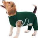 Kuoser Dog Surgery Recovery Suit, Professional Dog Surgical Suit for Back Legs, Soft Dogs Recovery Sleeve to Prevent Licking Biting Wounds, Dogs Onesie After Surgery Elbow Protector, Green S