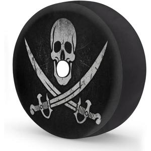 Jolly Roger Pirate Skull Spare Tire Cover with Camera Hole Wheel Tire Cover Fit for RV Trailer SUV Jeep Truck 17 Inch