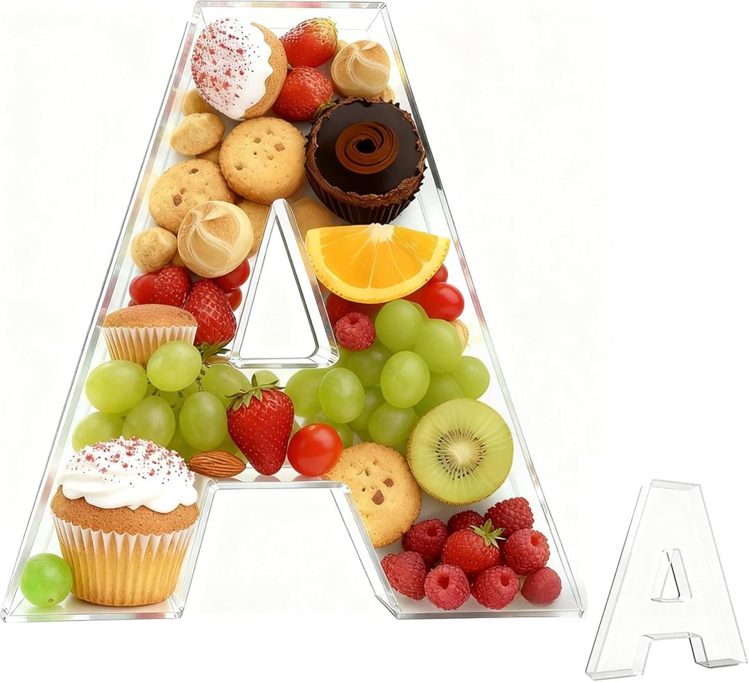 10" Acrylic Letter Charcuterie Tray - Reusable Fillable Alphabet Shape Charcuterie Box, Alphabet Shape Cake Candy Tray for Birthday Anniversary Party Decorations (Letter A)