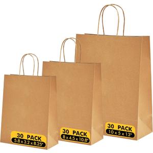 90 Pack Brown Paper Bags with Handles, Multiple 3 Assorted Sizes Gift Bags, Heavy Duty Kraft Paper Bags Bulk, Retail Shopping Bags for Birthday Party, Wedding, Business, Grocery & Take Out Sacks (Brown 10*5*13-8x4.5x10.8-5.8x3.2x8.25)