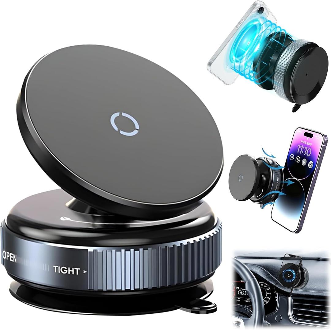Upgraded Vacuum Magnetic Suction Phone Mount,360Adjustable Magnetic Suction Cup Phone Mount,ideal for Car/Gym/Mirror/Shower/Smooth Surface,Compatible with iPhone Android and All Smartphones,Black